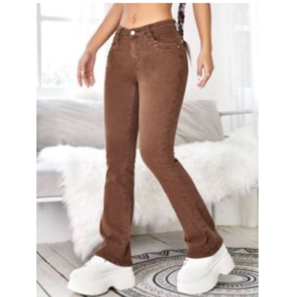 Mid-Rise Stretch Brown Flare Jeans